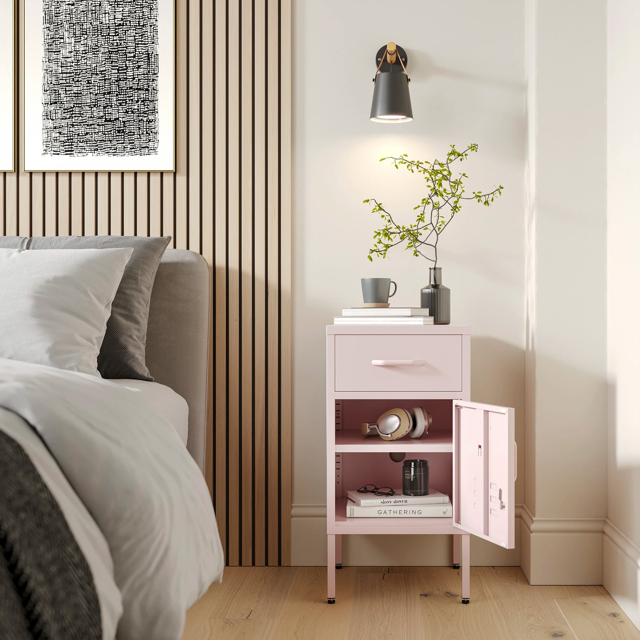 The Bromley - Side Table, Storage Locker Light Pink