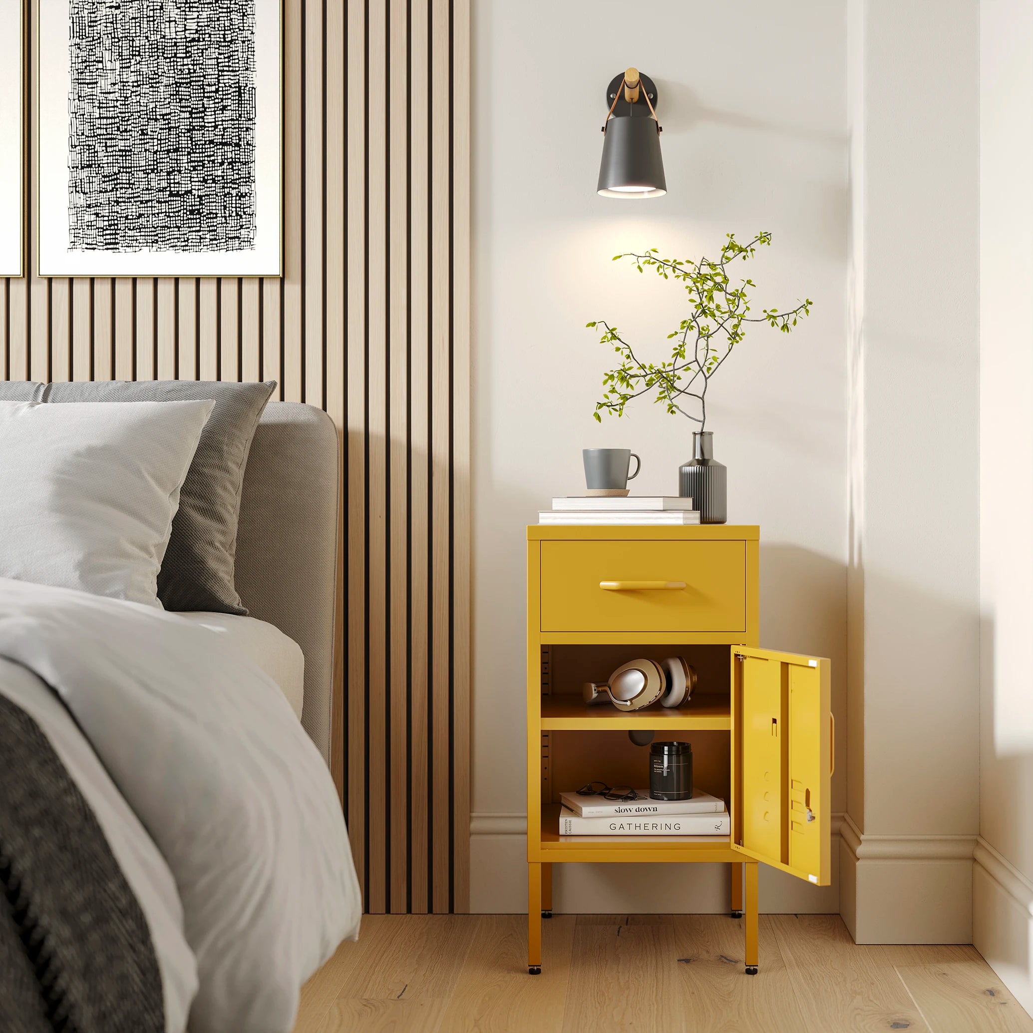 The Bromley - Side Table, Storage Locker Mustard