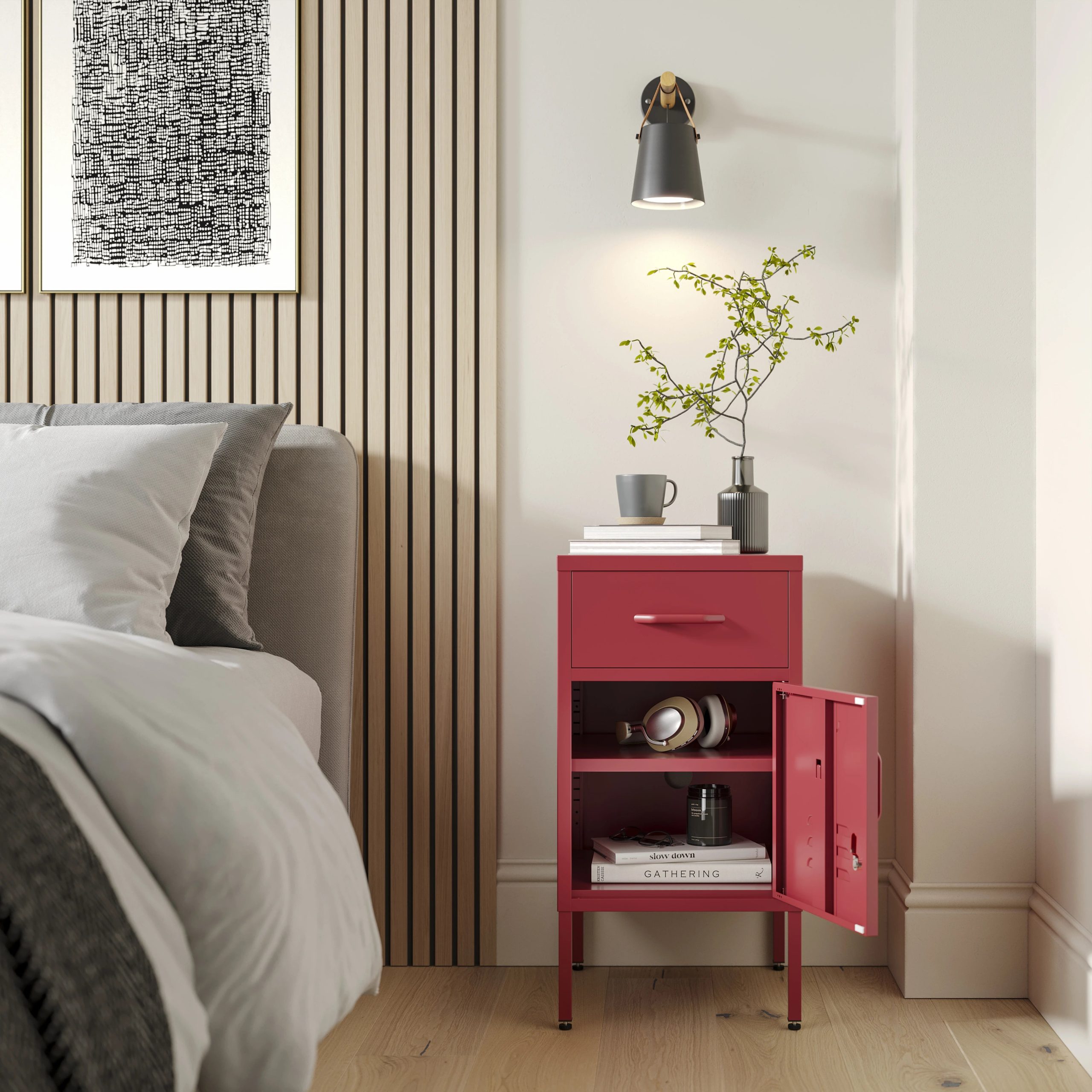 The Bromley - Side Table, Storage Locker Red
