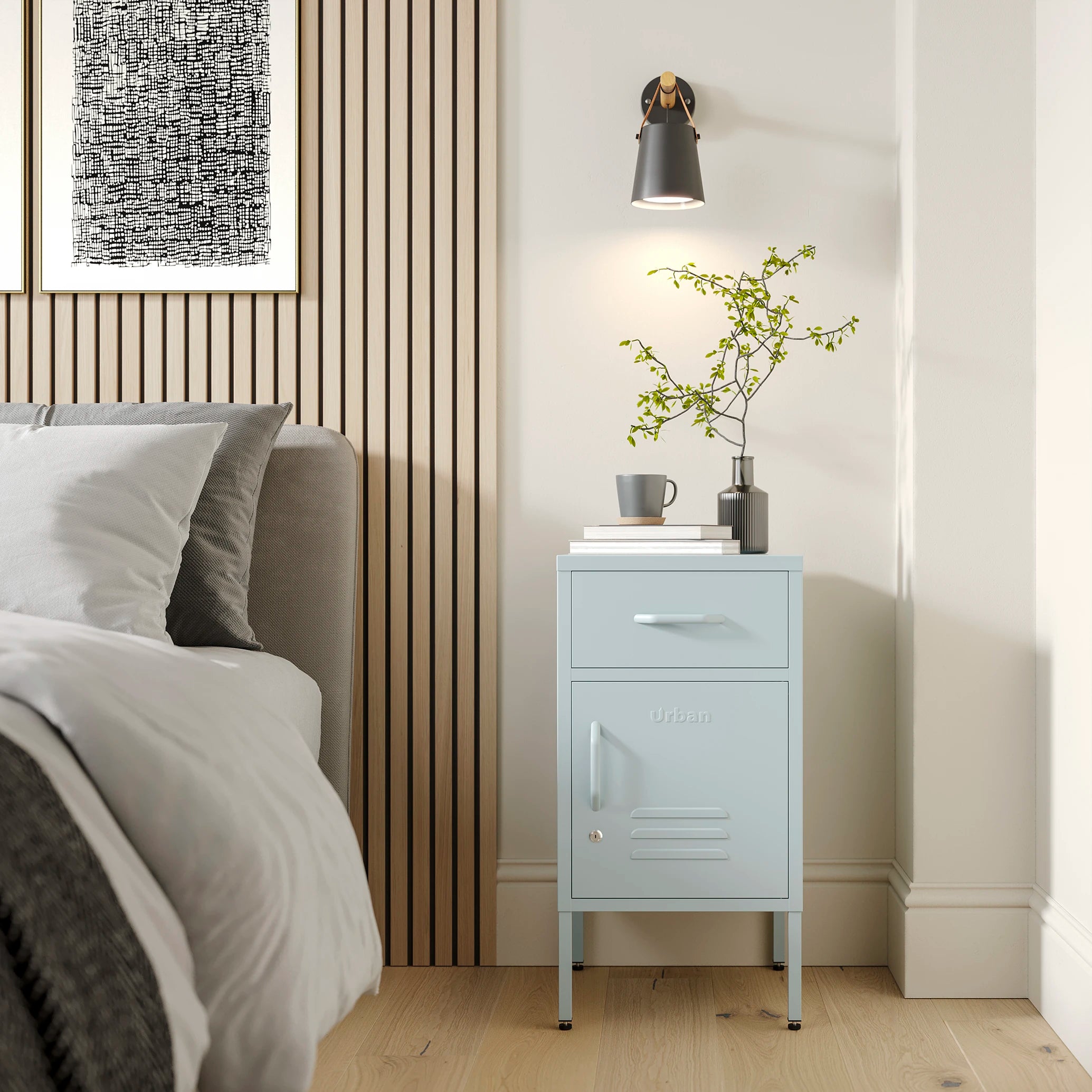 The Bromley - Side Table, Storage Locker Sky Blue