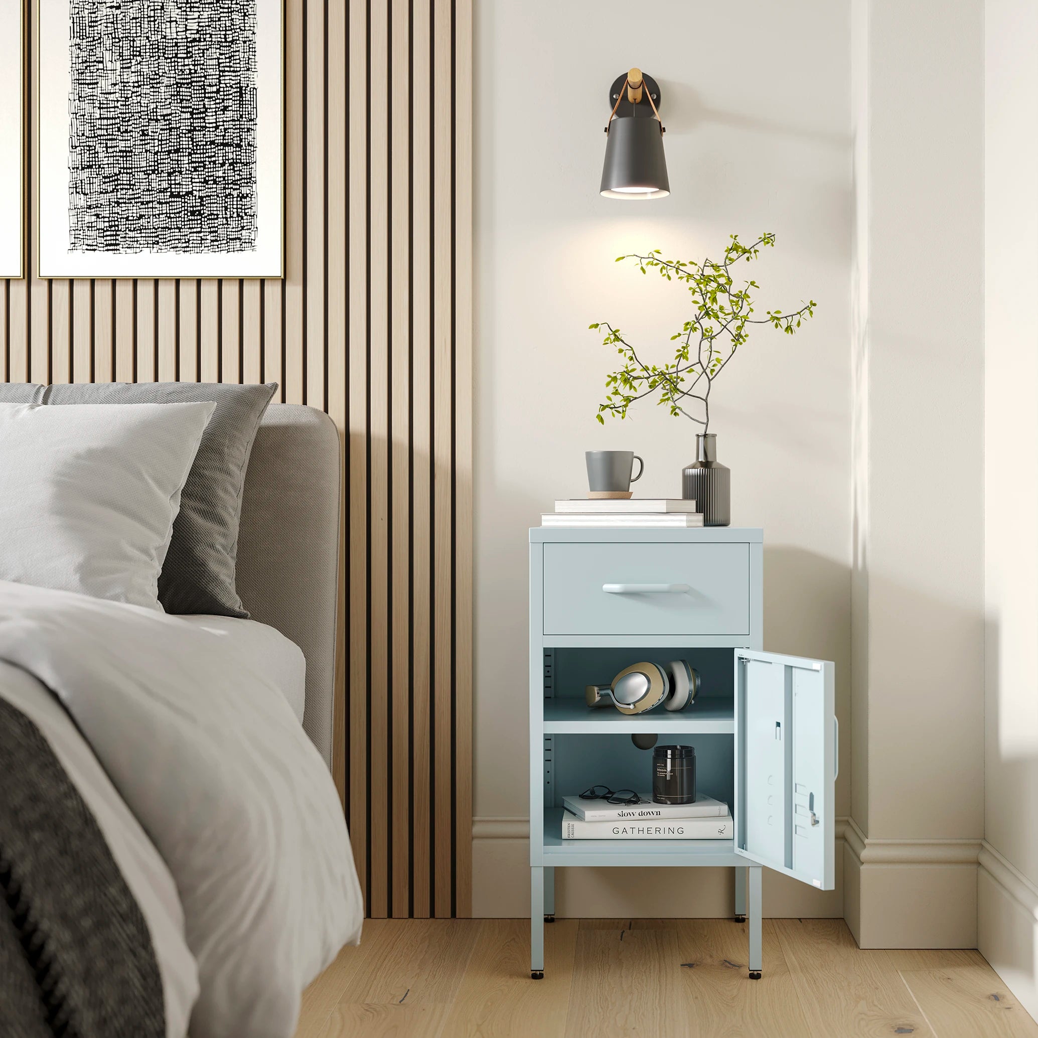 The Bromley - Side Table, Storage Locker Sky Blue