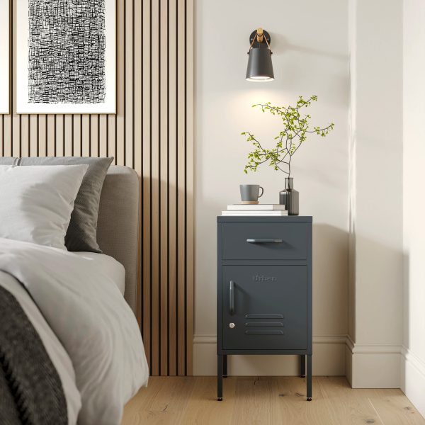 The Bromley - Side Table, Storage Locker Slate Grey