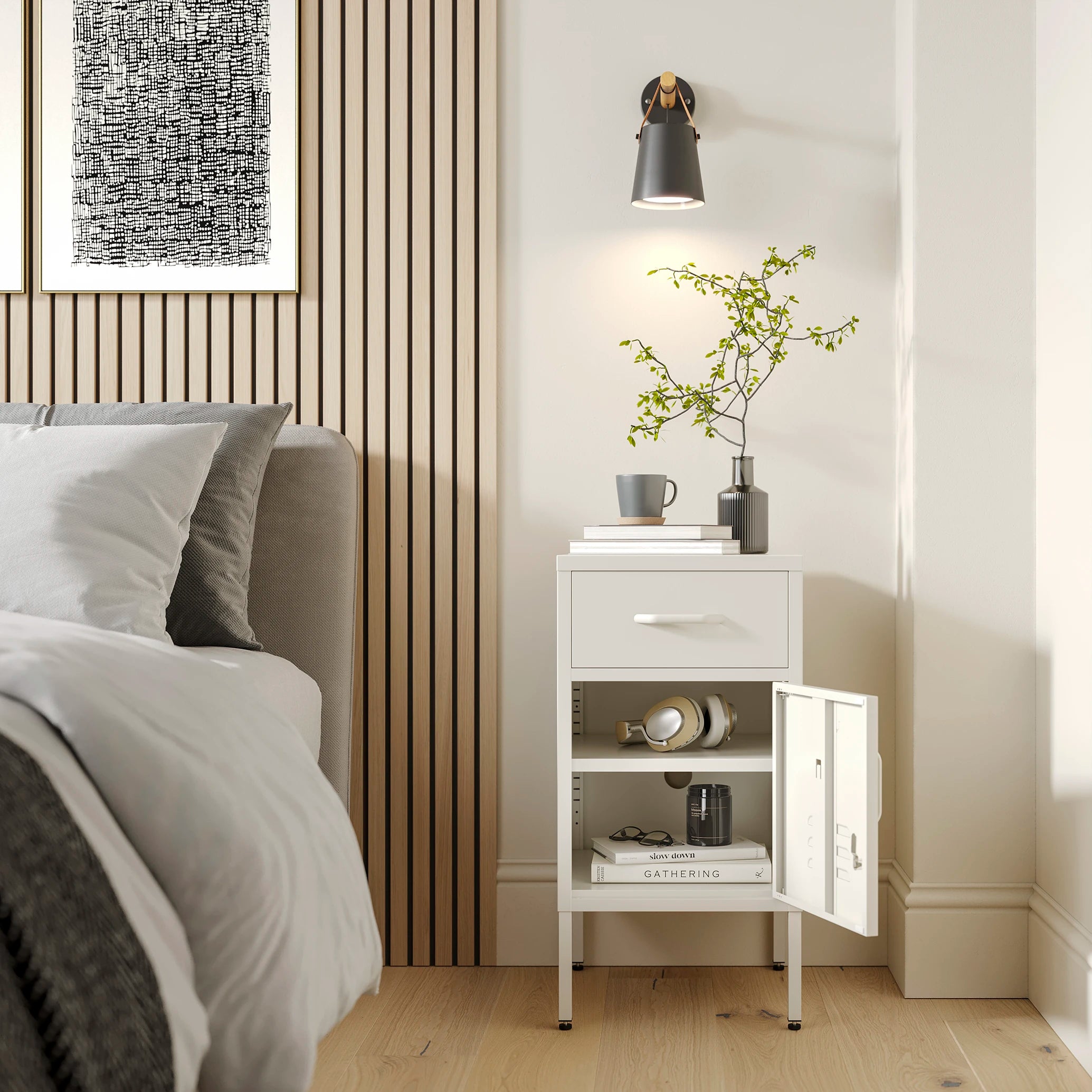 The Bromley - Side Table, Storage Locker Vanilla