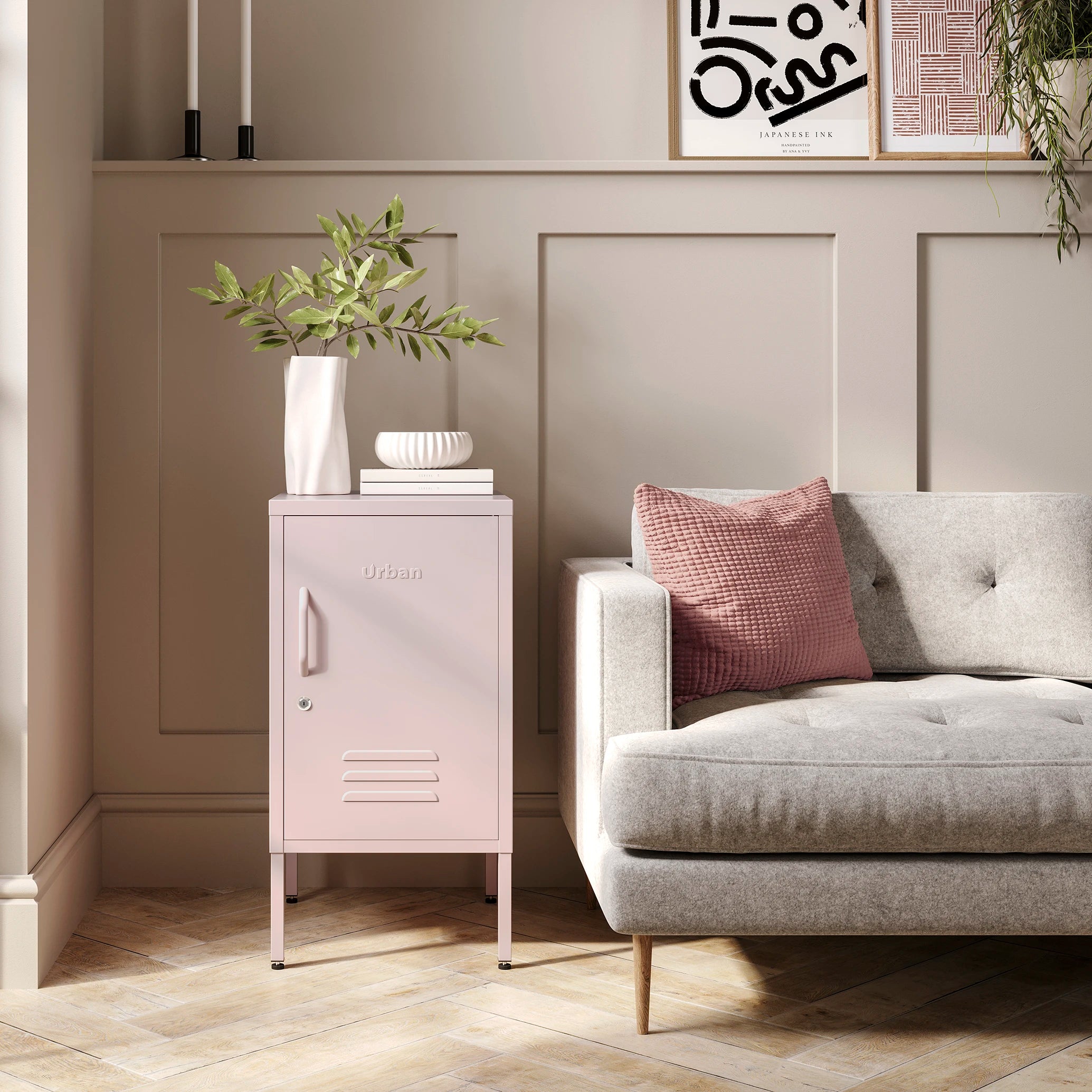 The Camden - Side Table, Storage Locker Light Pink