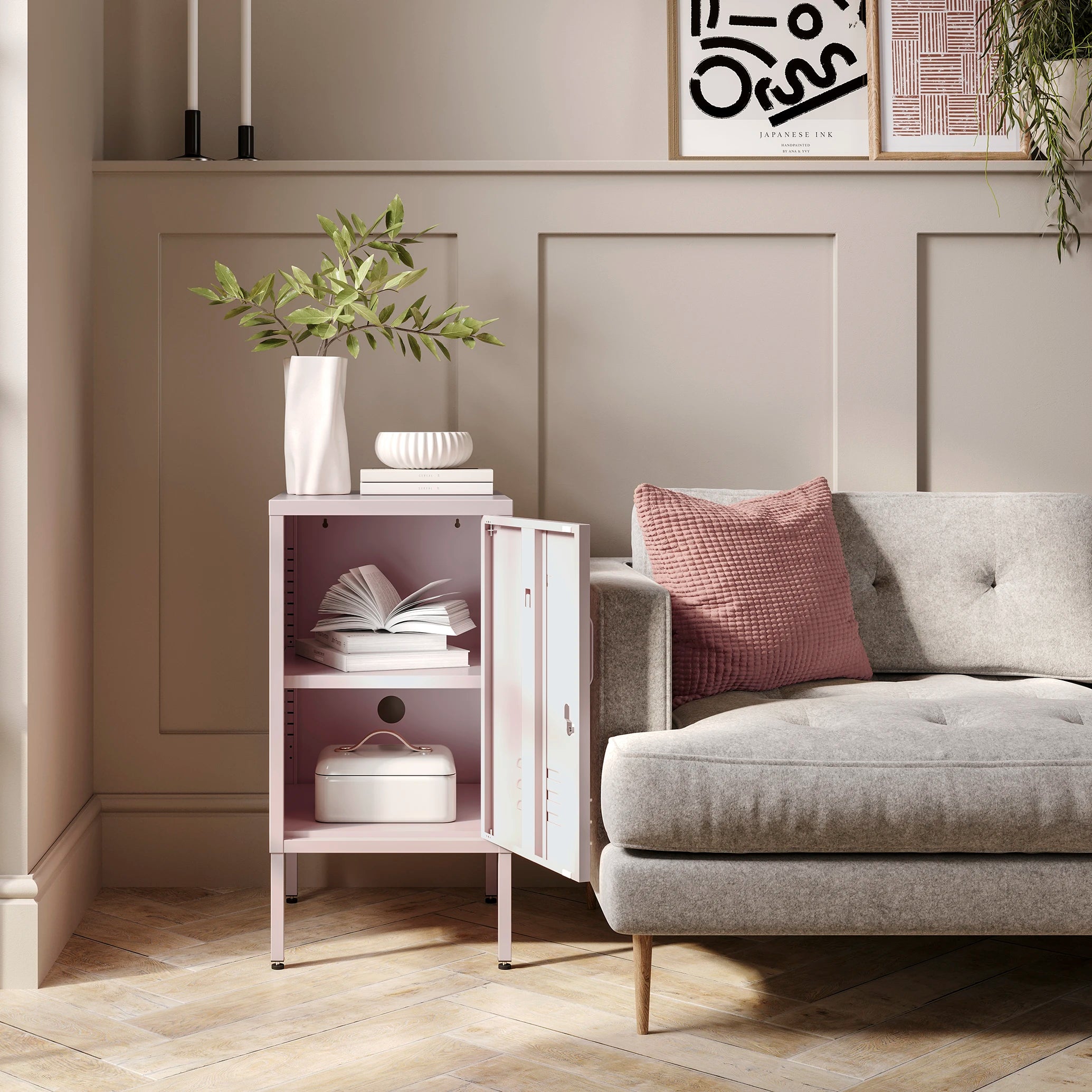 The Camden - Side Table, Storage Locker Light Pink