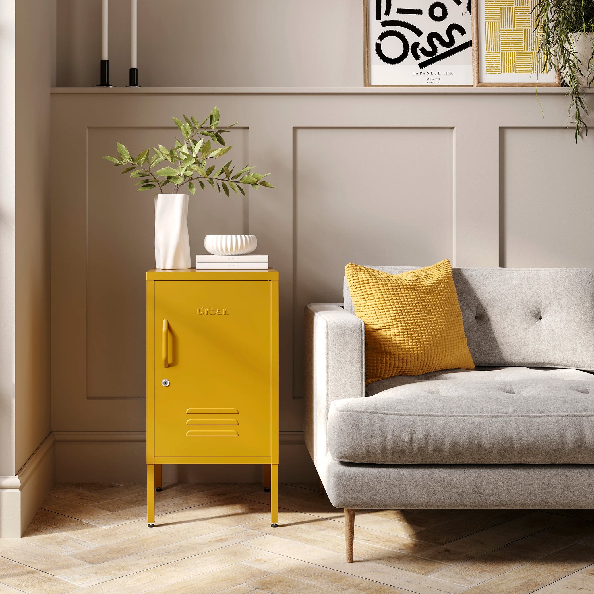 The Camden - Side Table, Storage Locker Mustard