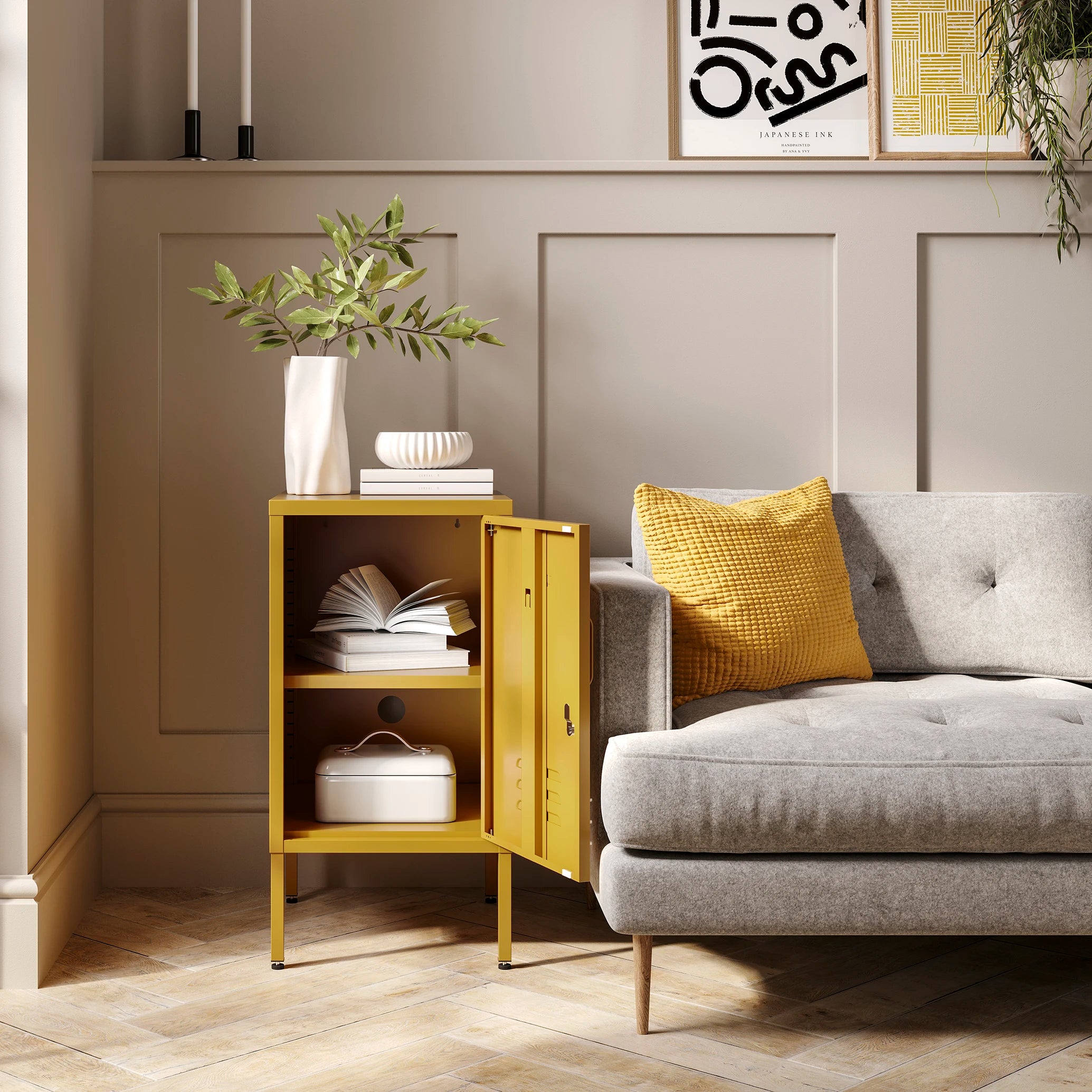The Camden - Side Table, Storage Locker Mustard