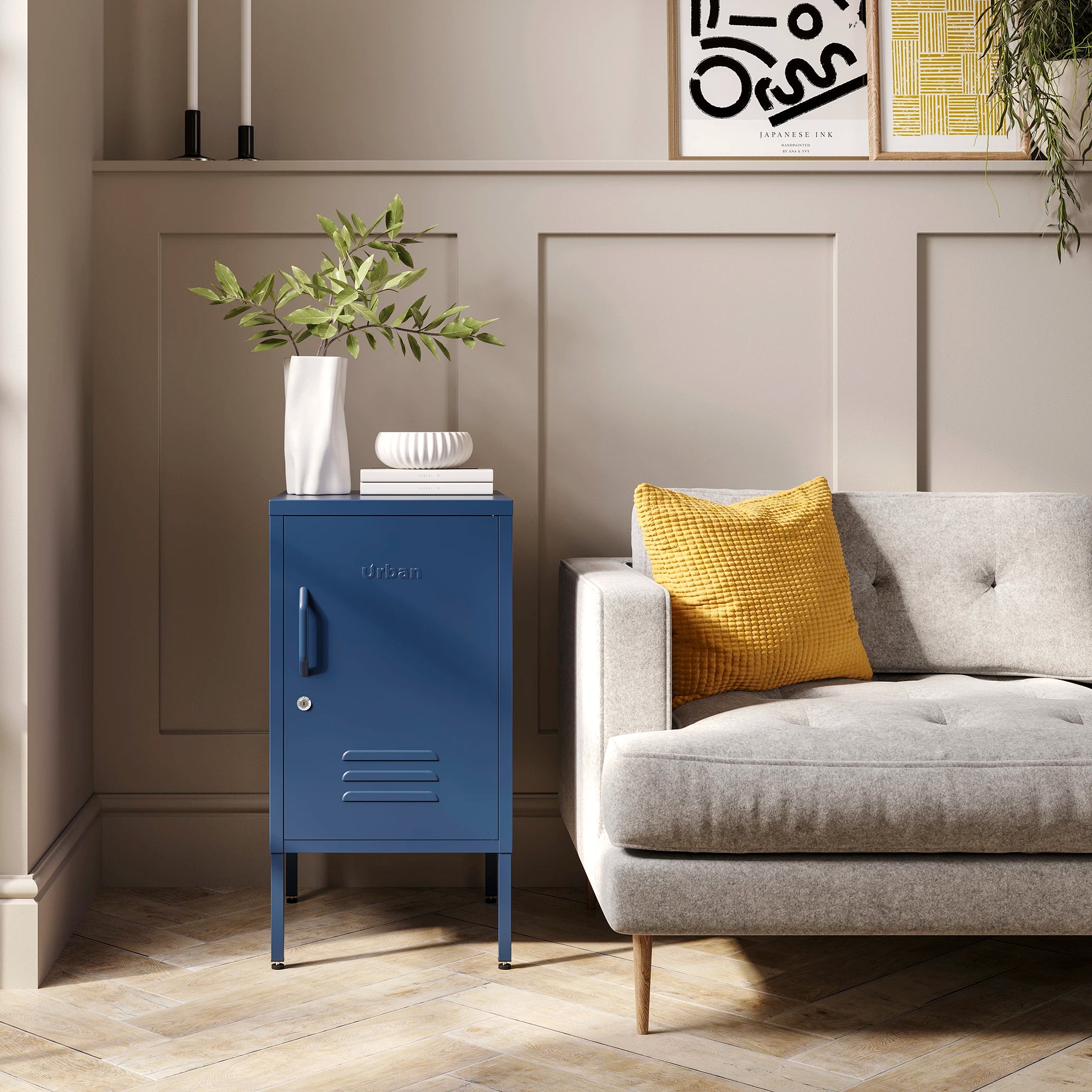 The Camden - Side Table, Storage Locker Navy Blue