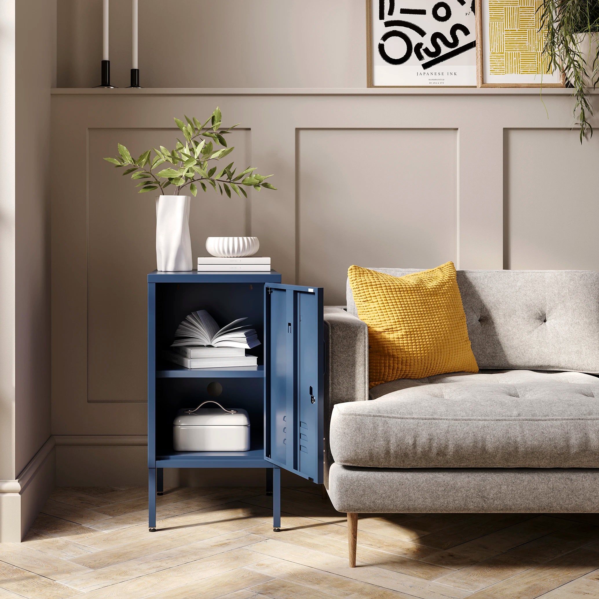 The Camden - Side Table, Storage Locker Navy Blue