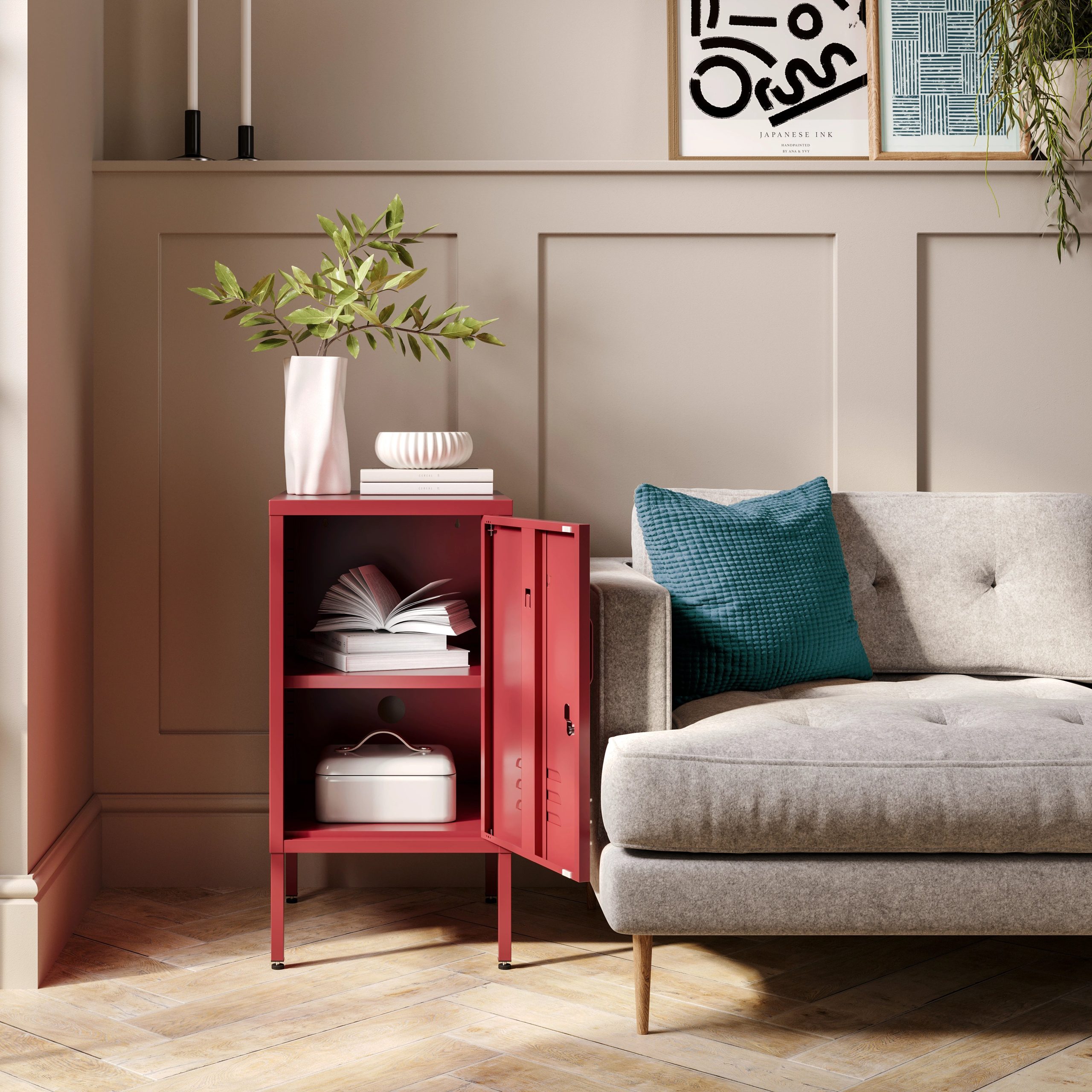 The Camden - Side Table, Storage Locker Red