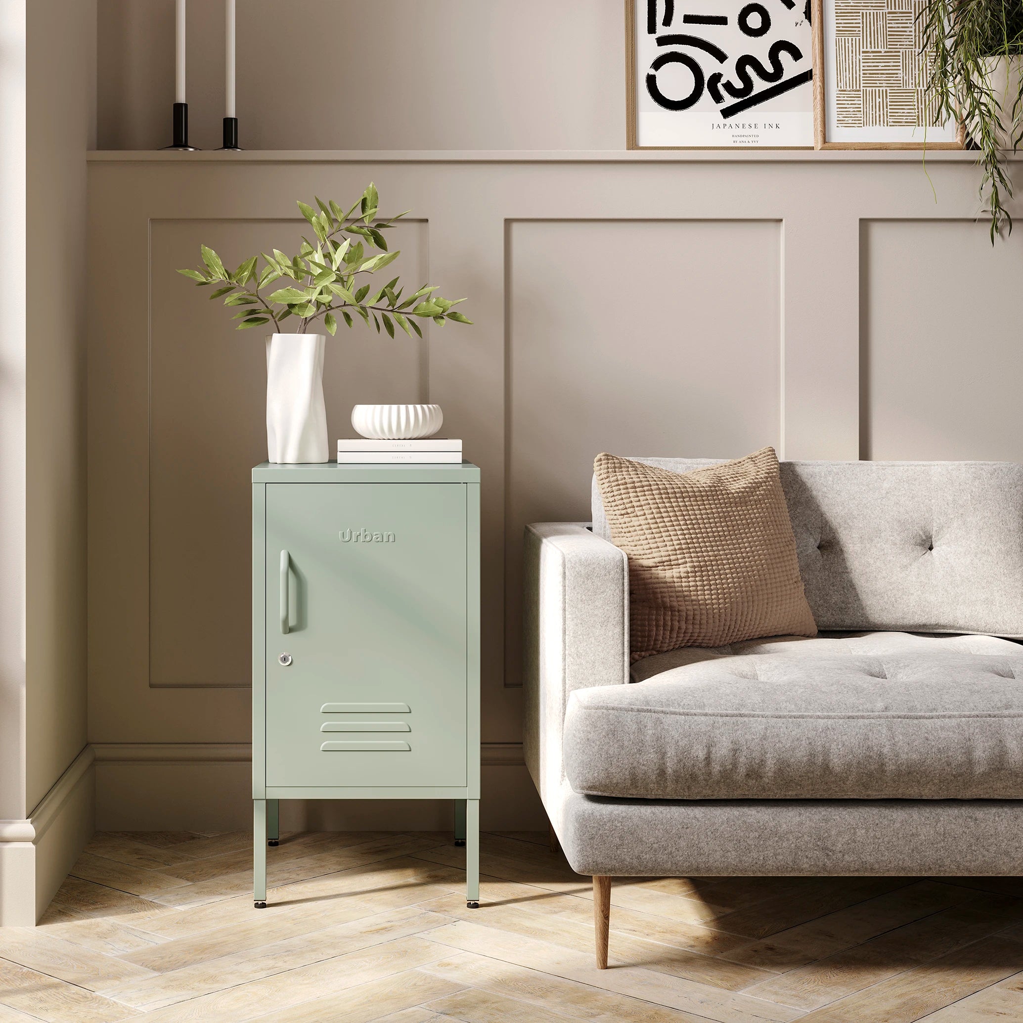 The Camden - Side Table, Storage Locker Sage