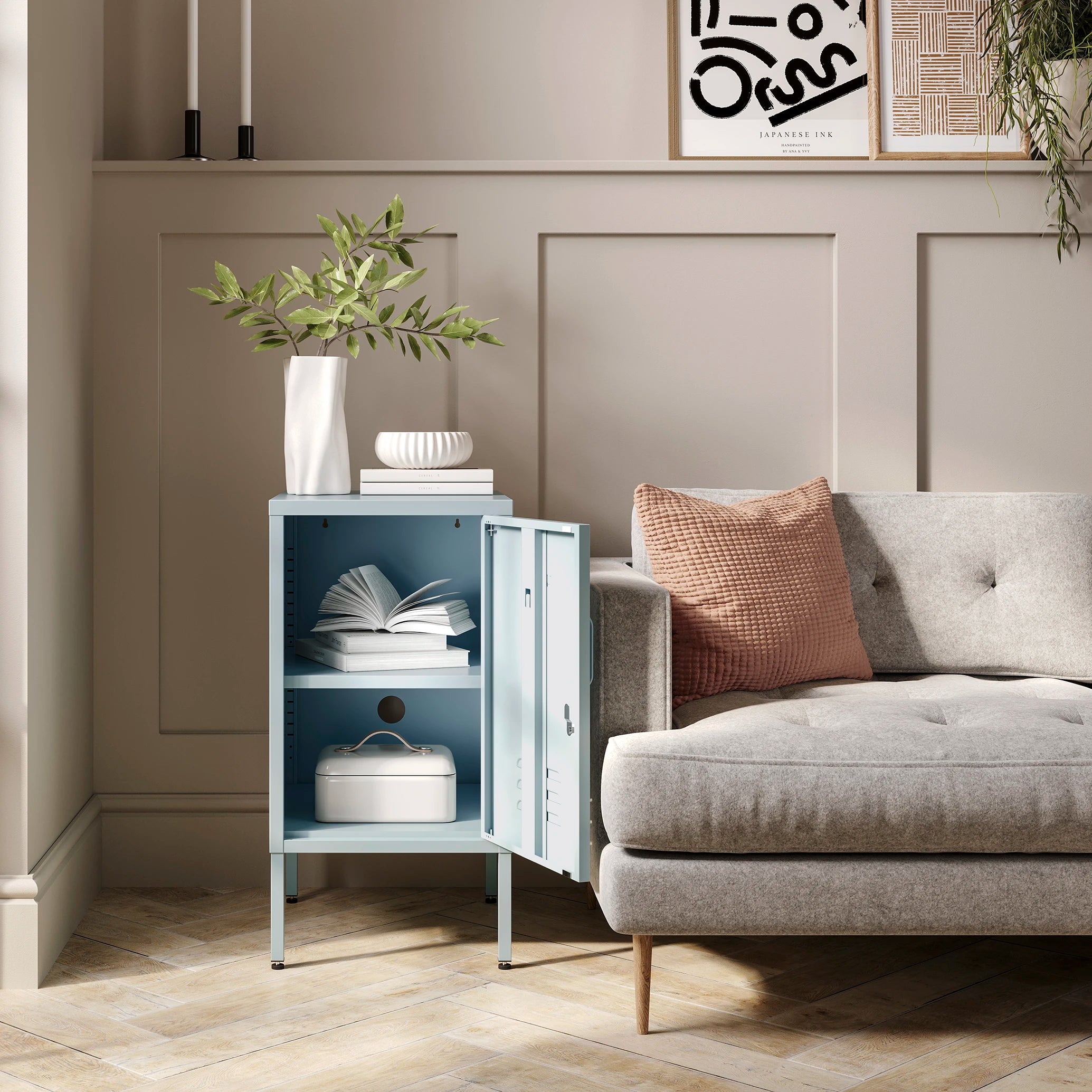 The Camden - Side Table, Storage Locker Sky Blue