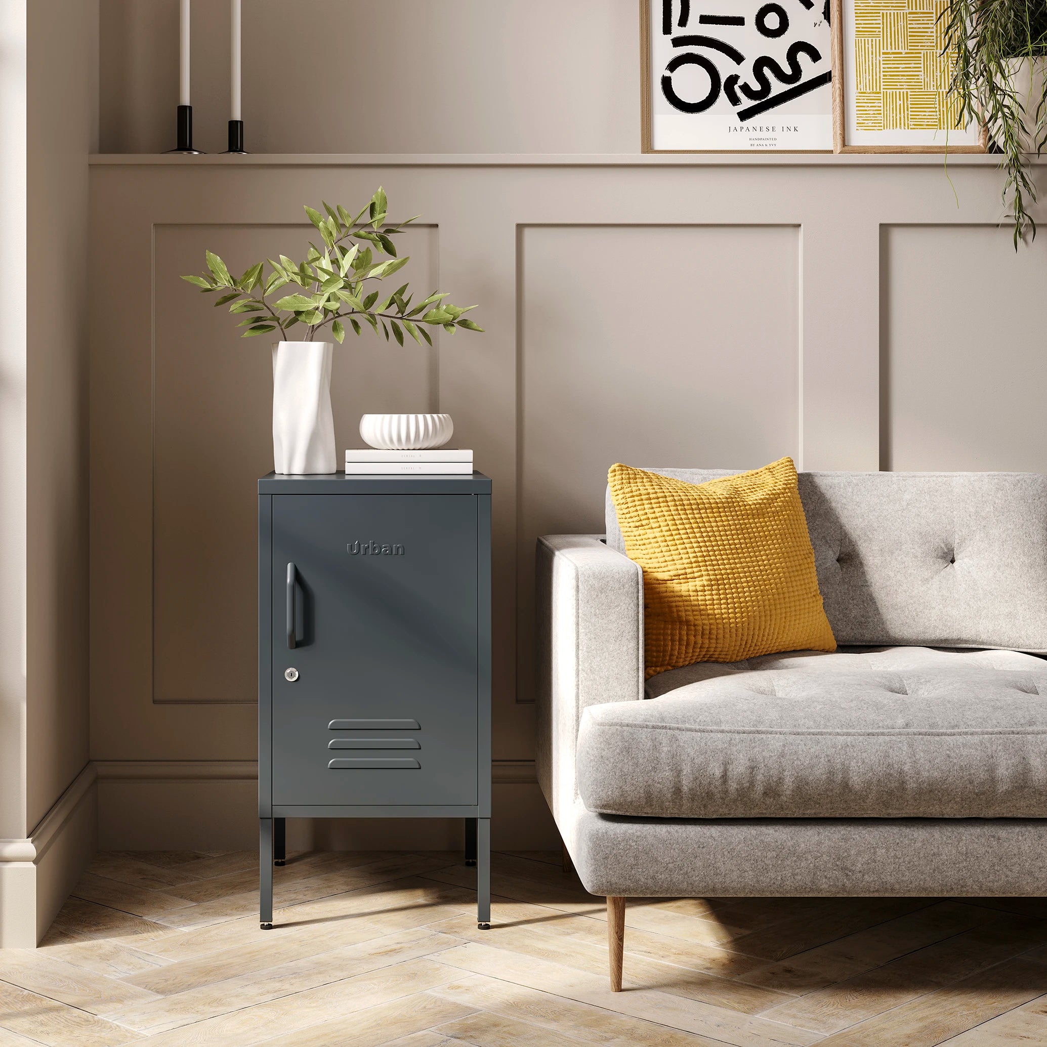 The Camden - Side Table, Storage Locker Slate Grey