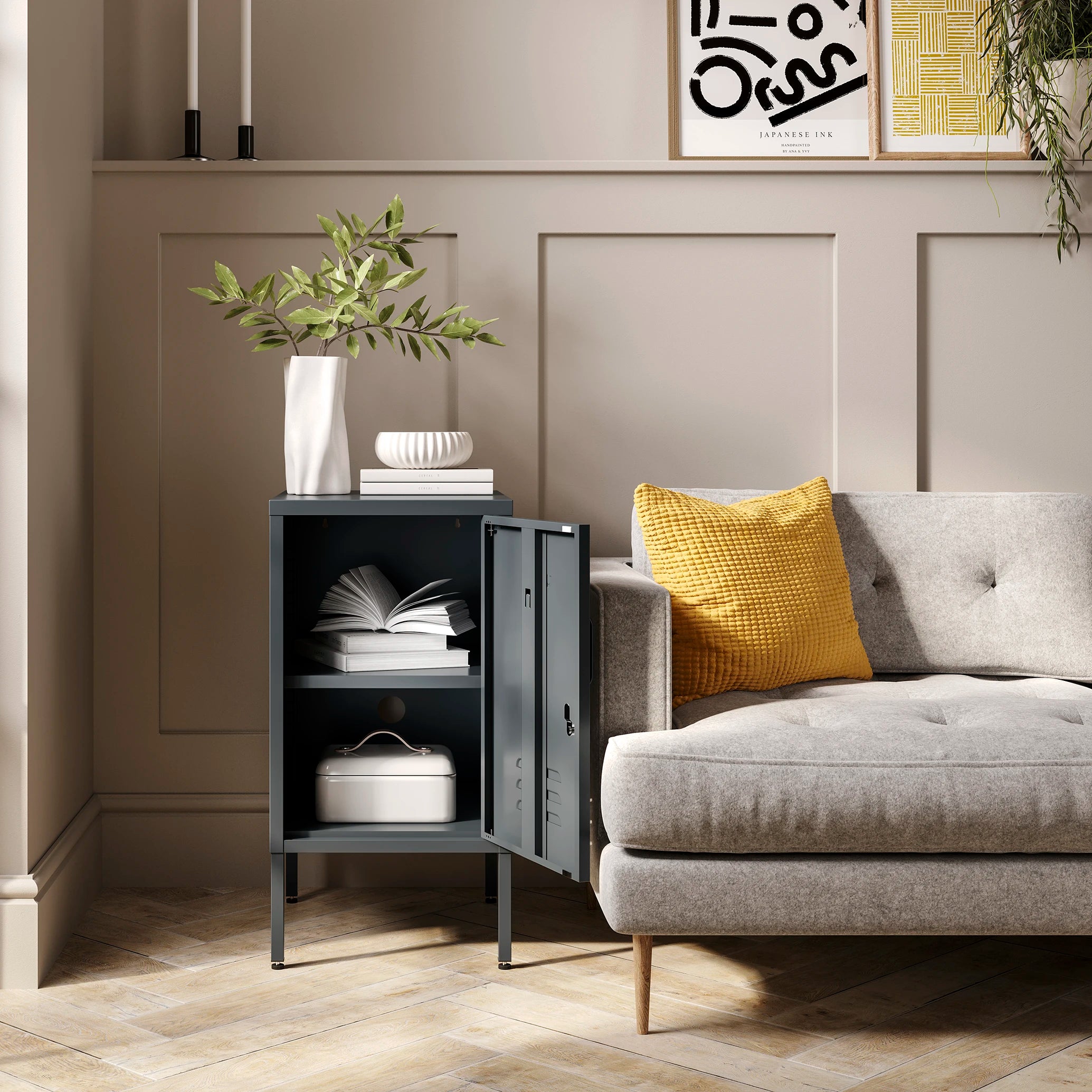The Camden - Side Table, Storage Locker Slate Grey