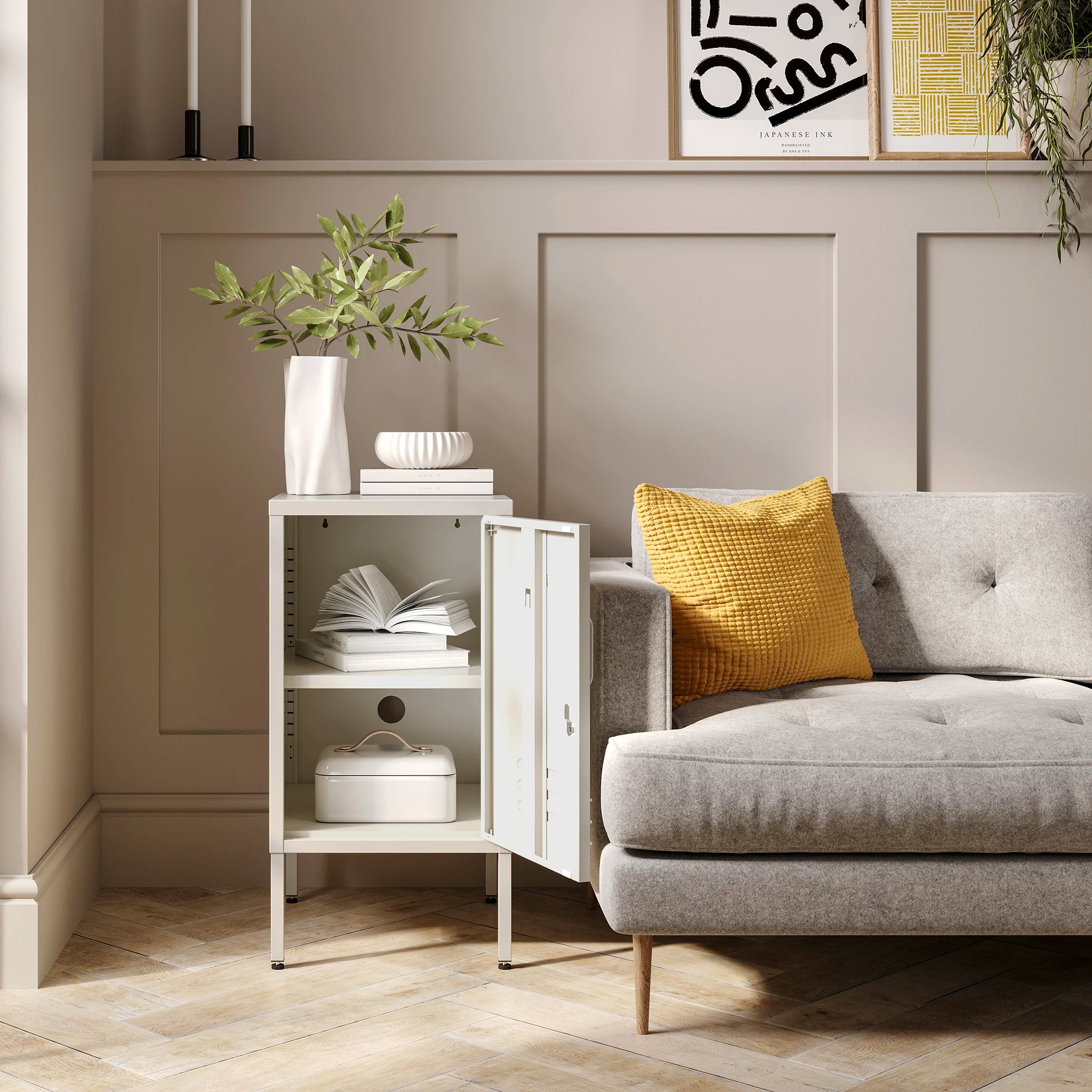 The Camden - Side Table, Storage Locker Vanilla