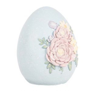 Clayre & Eef - Deko Ei Pastellblau mit Blumen