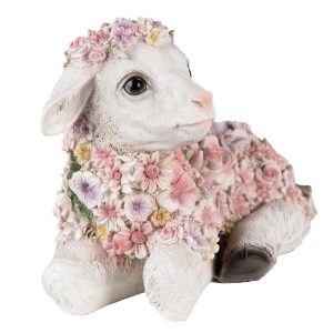 Clayre & Eef - Dekofigur Lamm mit Blumen Gartendeko romantisch