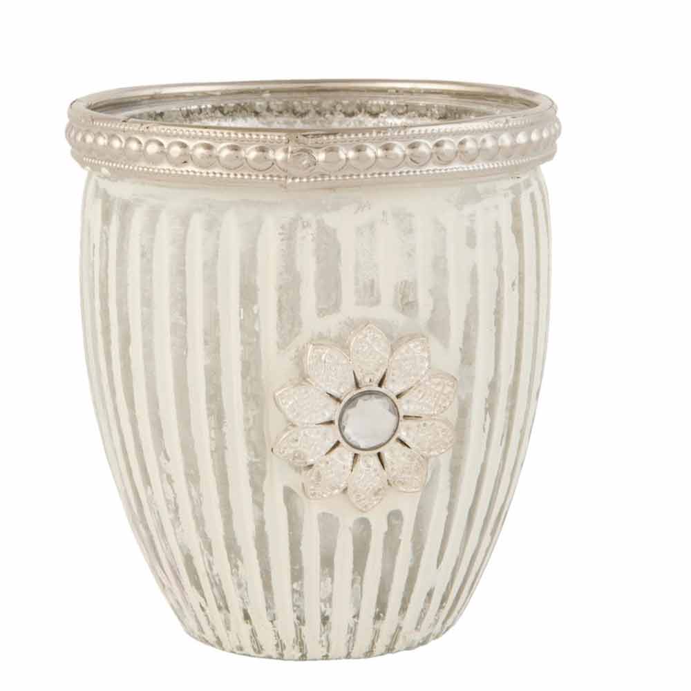 Clayre & Eef - Windlicht Shabby Flower Silber