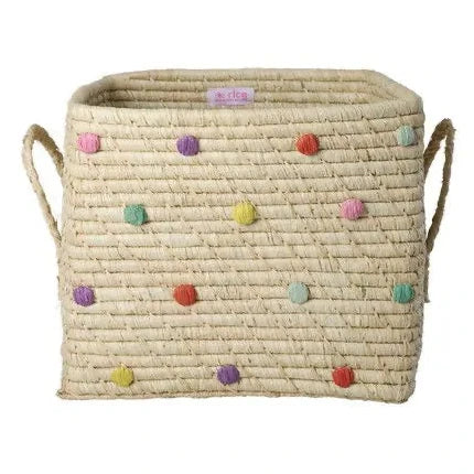 Rice - Quadratischer Raffia Korb Punkte