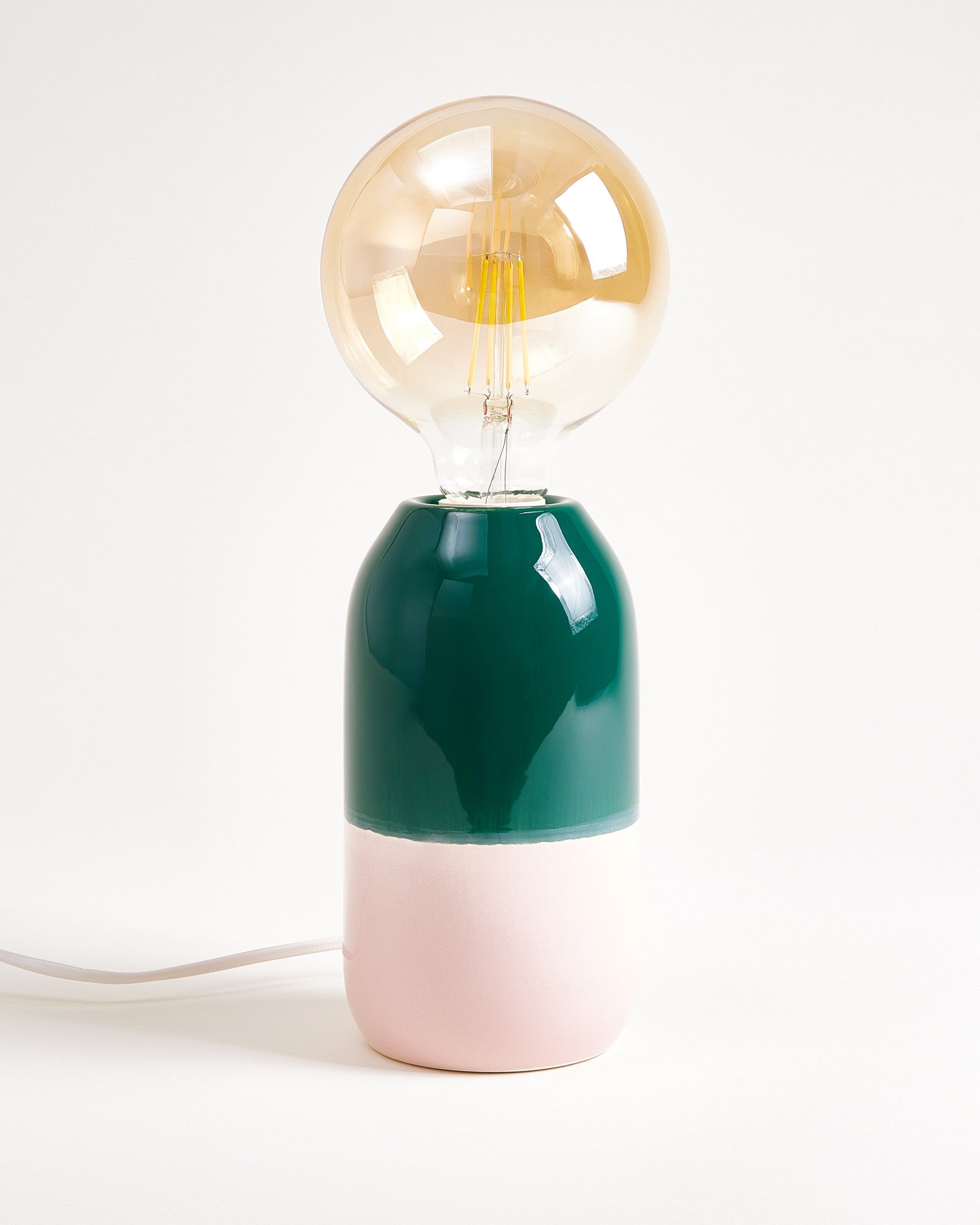 Farol Keramiklampe dunkelgrün rosa