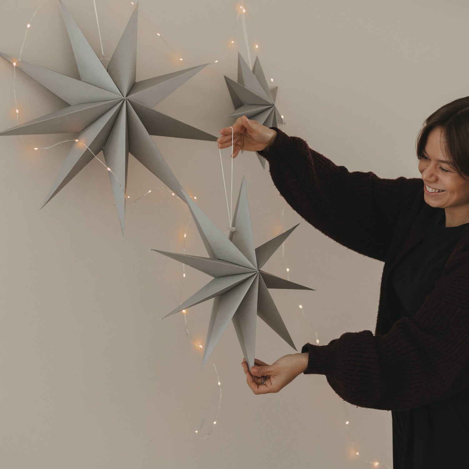 Papiersterne 3er Set grau
