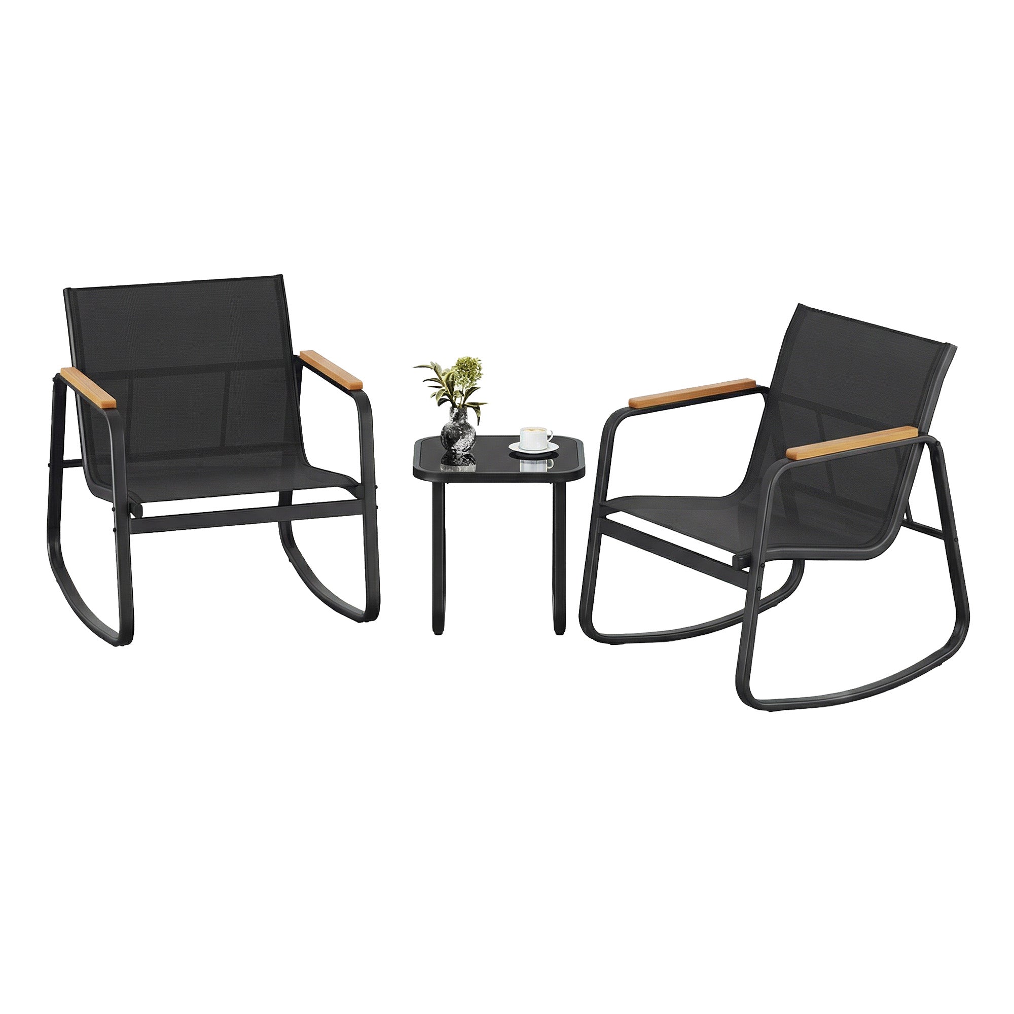 Gartenmöbel-Set 2 Schaukelstühle mit Tisch