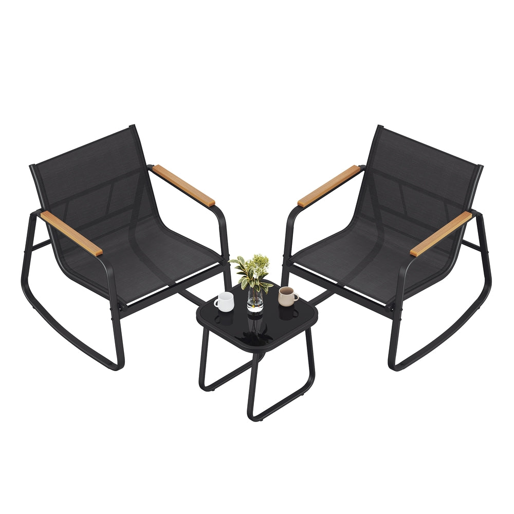 Gartenmöbel-Set 2 Schaukelstühle mit Tisch