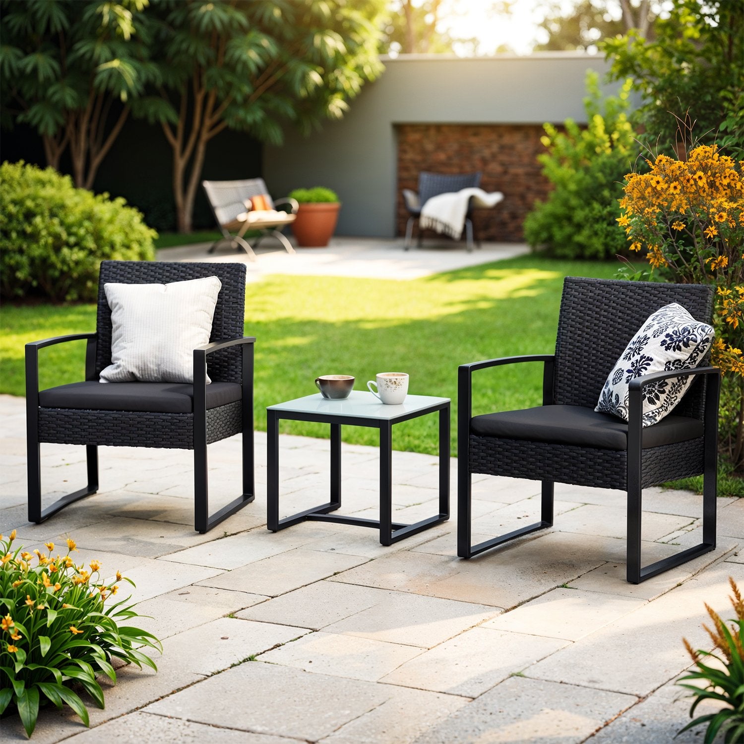 PE-Polyrattan Gartenmöbel-Set mit Tisch und 2 Stühlen