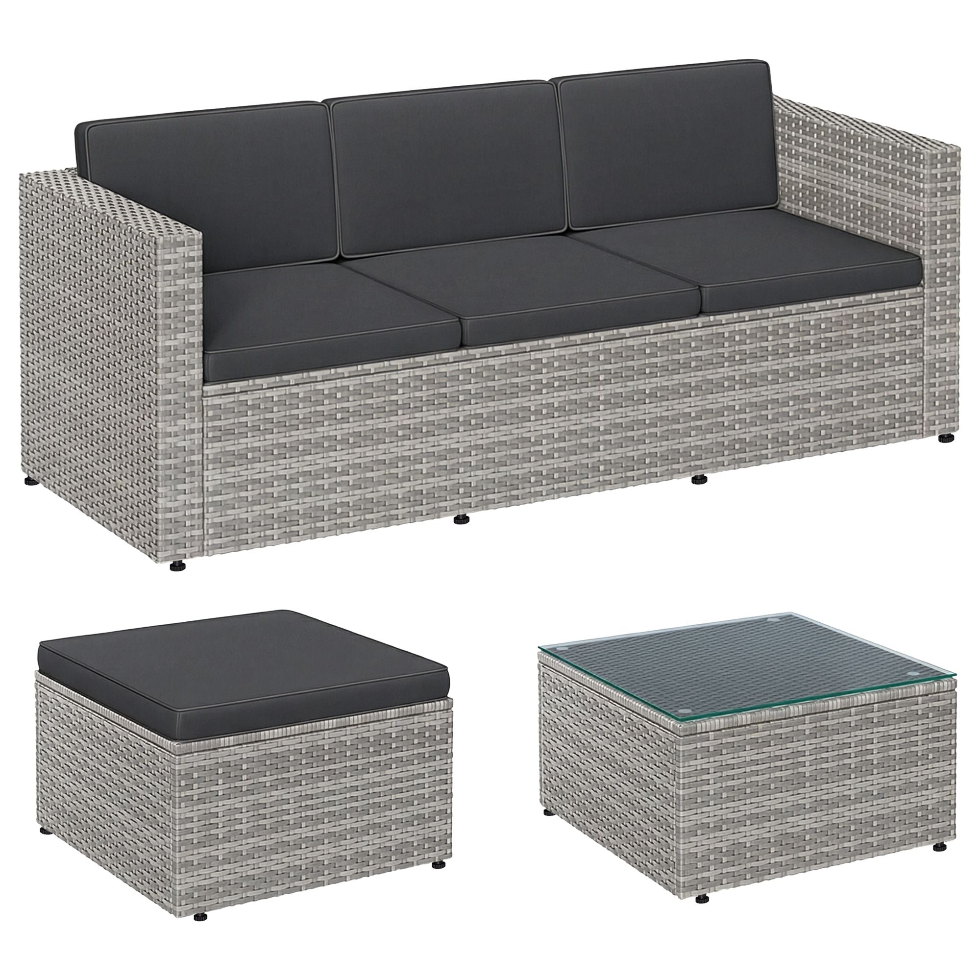 Polyrattan Gartenmöbel 3er-Set mit Tisch und 4 Stühlen