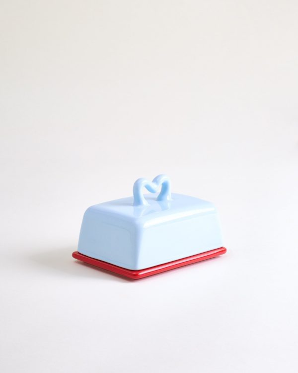 Seia Butterdose Herz hellblau rot