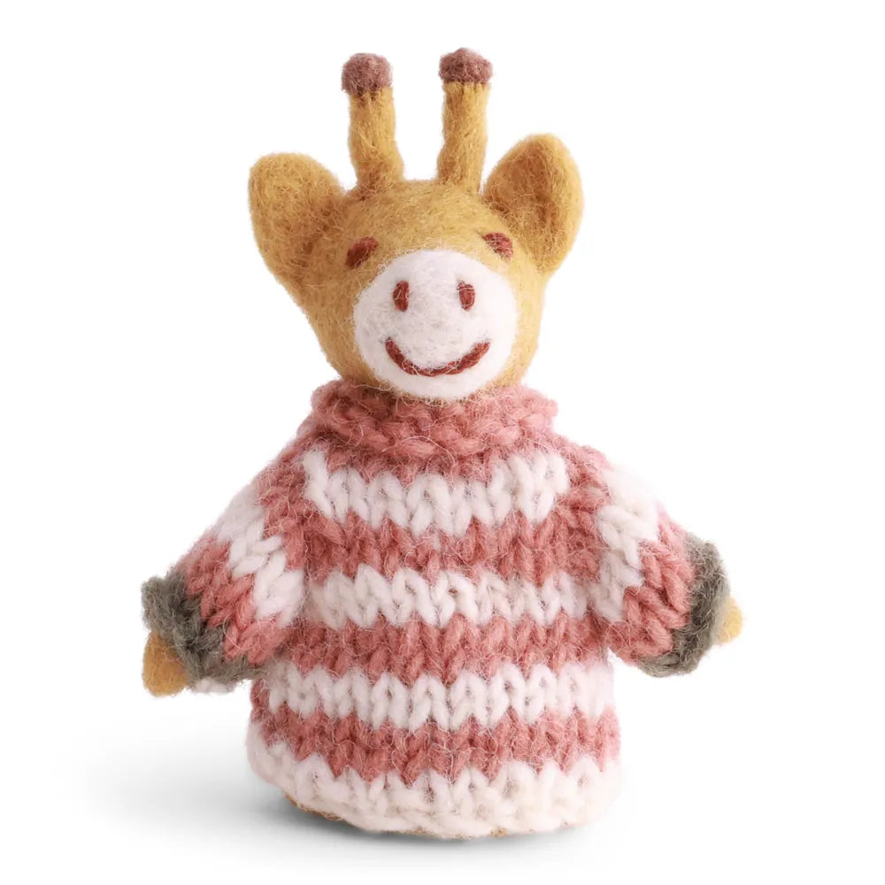 Gry & Sif - Filz-Fingerpuppe Giraffe im Strickpullover