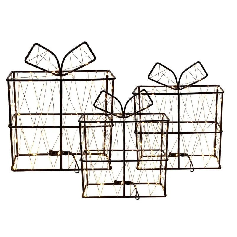 Clayre & Eef - LED Lichter Geschenke Draht Schwarz 3er Set