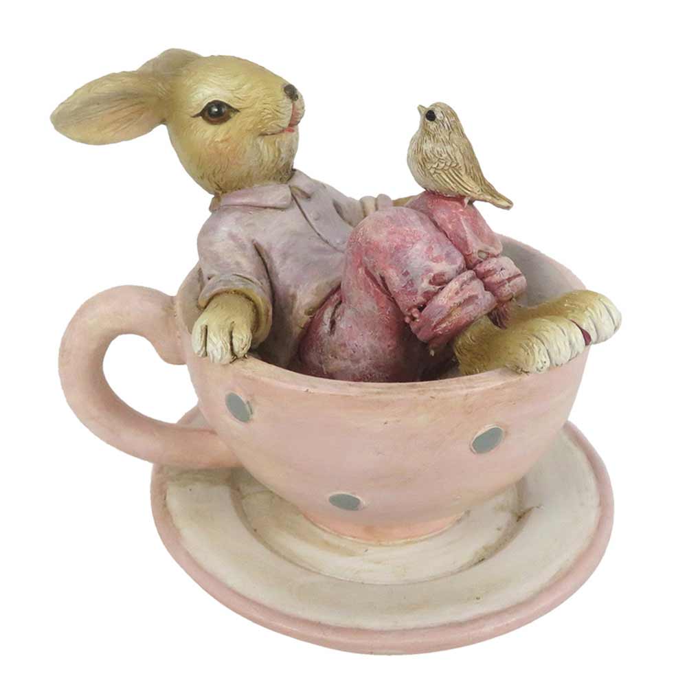 Clayre & Eef - Hase in Tasse mit Vogel Rosa
