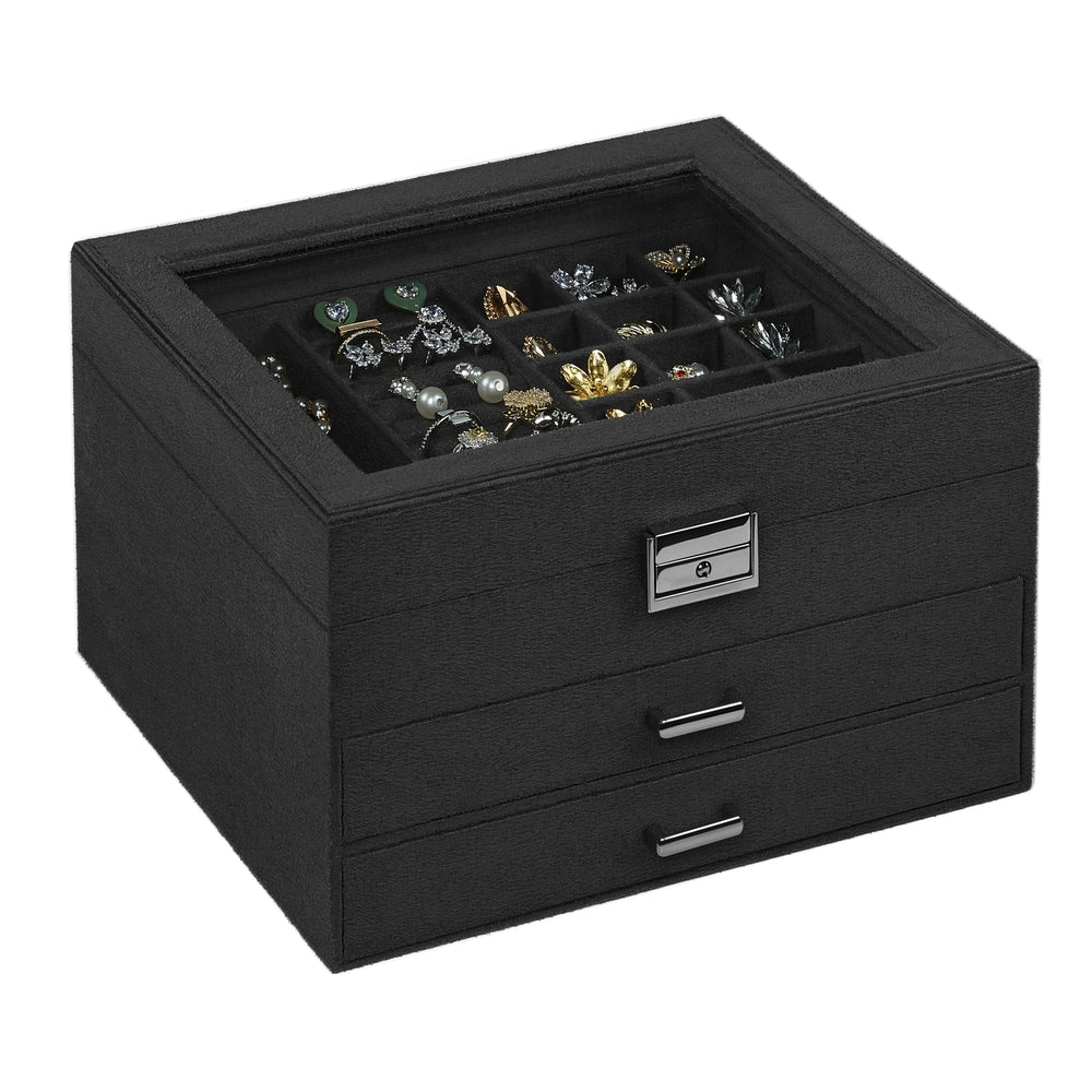 Schmuckbox mit 3 Ebenen und Glasdeckel