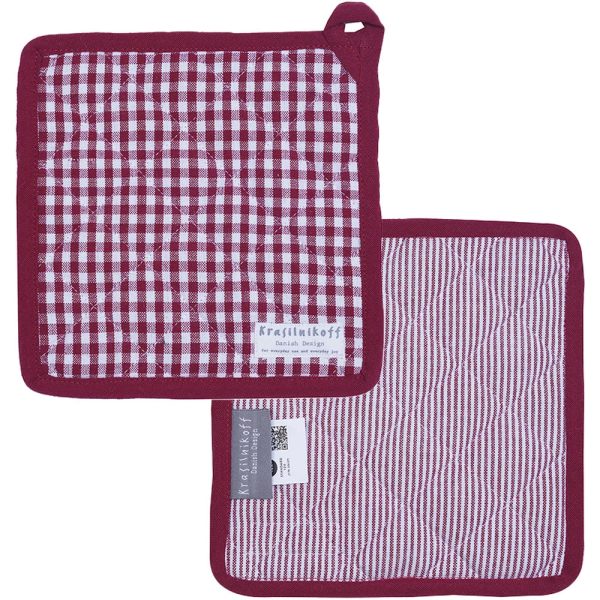 Krasilnikoff - Topflappen Checkered and Stripes Scarlet Red