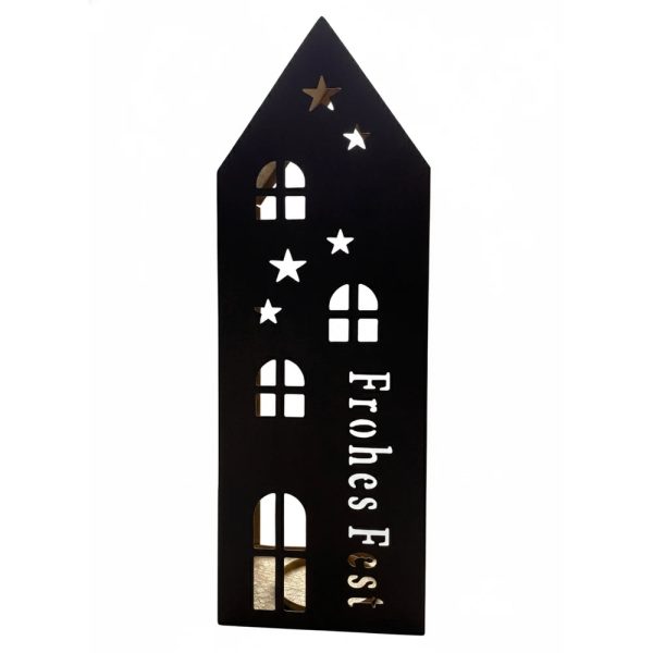 Alsaba Home - Lichthaus Frohes Fest für Kerzen aus Metall in Schwarz-Gold