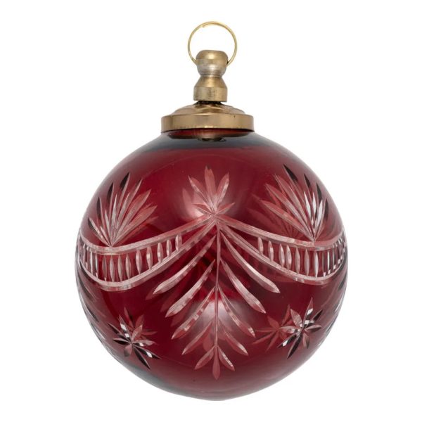 GreenGate - Weihnachtskugel aus Glas, antik, rot, mit Schliffmuster, large