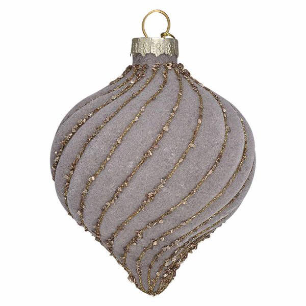 GreenGate - Weihnachtskugel Zwiebelförmig Velvet pale grey