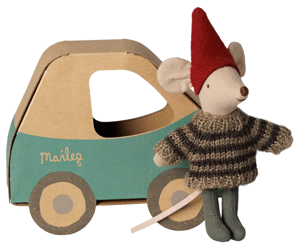 Maileg - Weihnachtsmaus, kleiner Bruder in Auto-Box